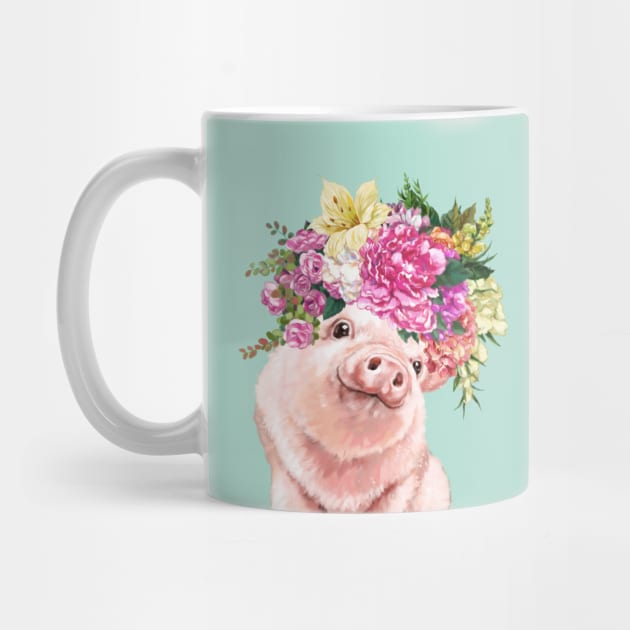 Lovely Baby Pig with Flower Crowns in Green by bignosework